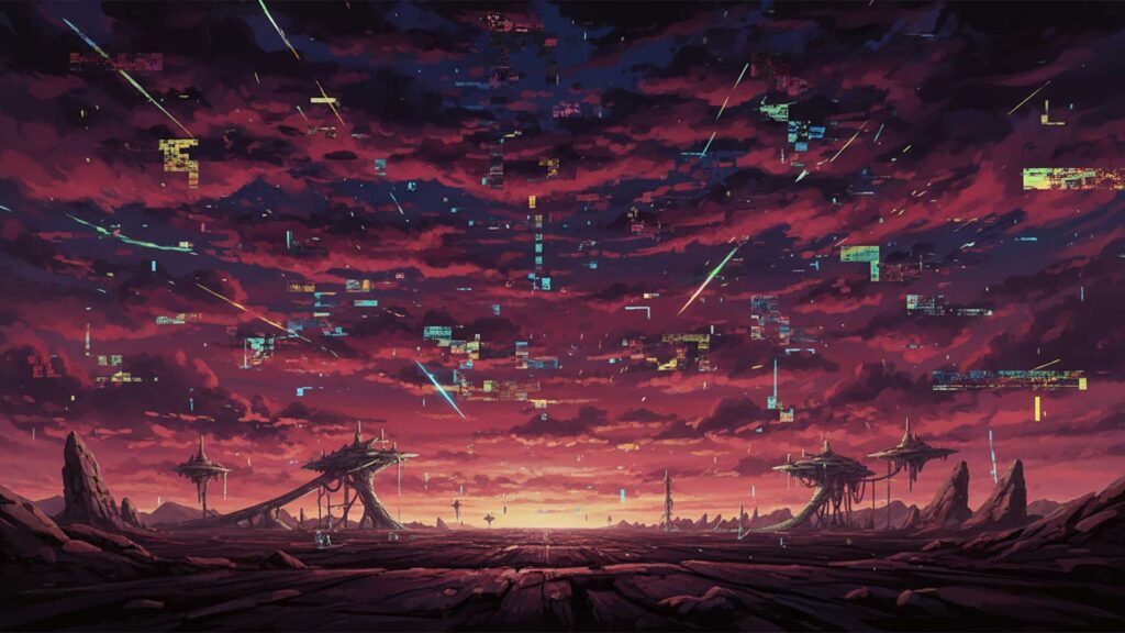 デジタルノイズの赤い空