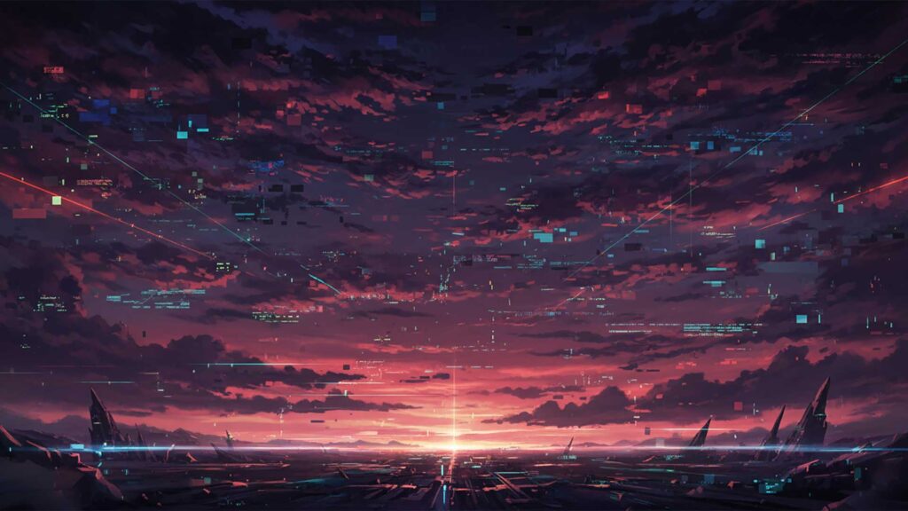 デジタルノイズの赤い空