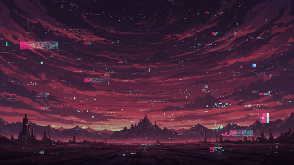 デジタルノイズの赤い空の背景イラストのフリー素材