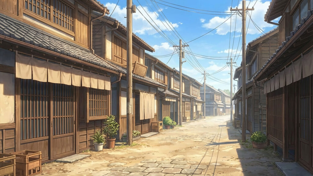 昭和風の住宅街｜差分の背景イラストのフリー素材