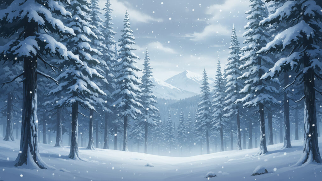 雪に包まれた針葉樹林