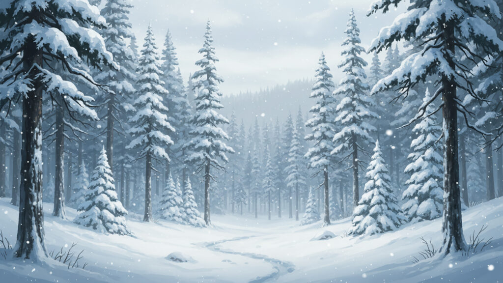 雪に包まれた針葉樹林