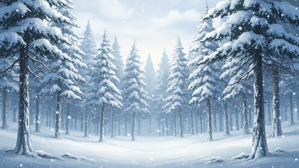 雪に包まれた針葉樹林