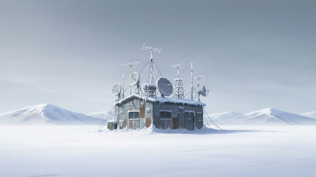雪原の通信施設