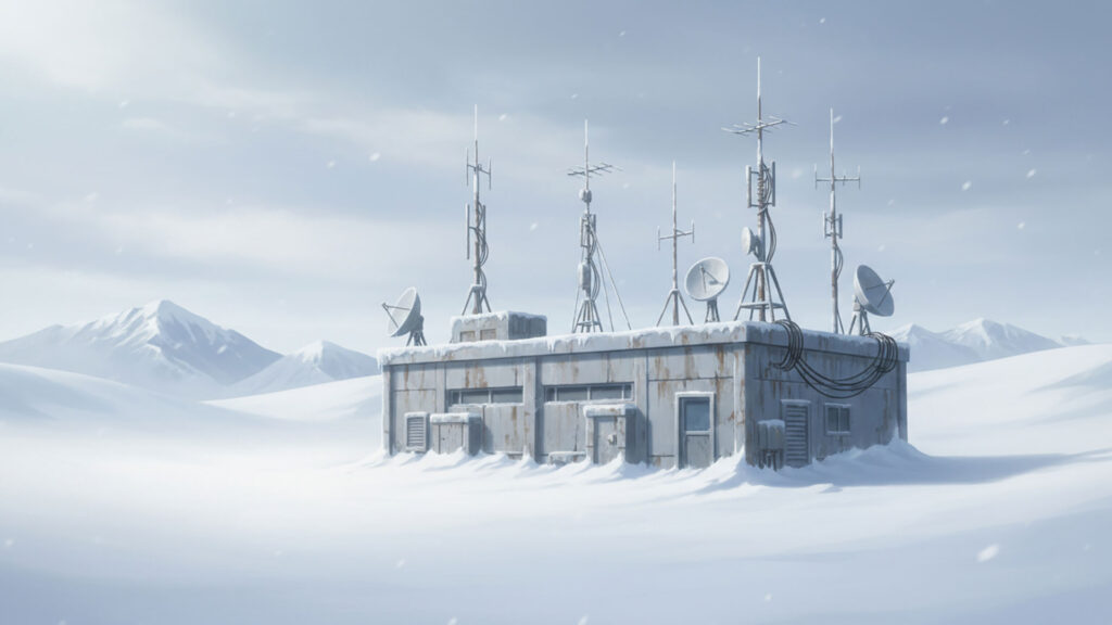 雪原の通信施設