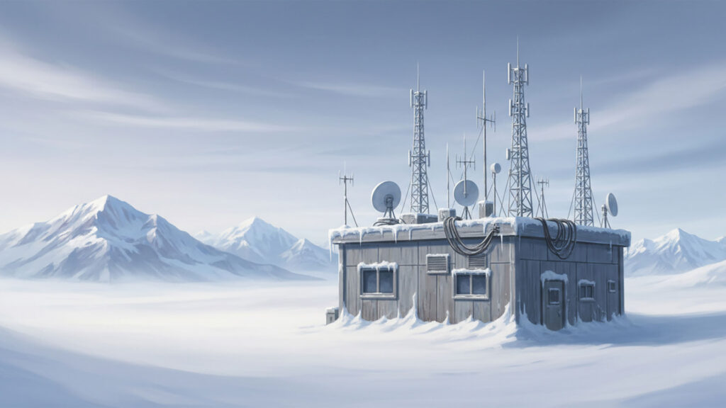 雪原の通信施設の背景イラストのフリー素材
