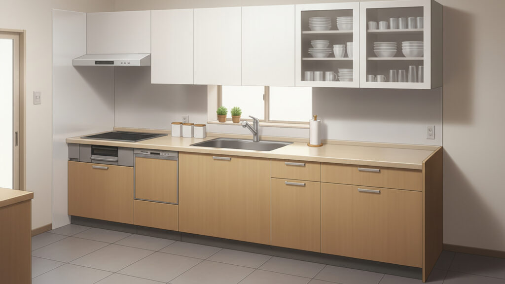 システムキッチンの背景イラストのフリー素材