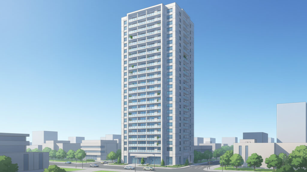 高層マンションの外観｜差分ありの背景イラストのフリー素材