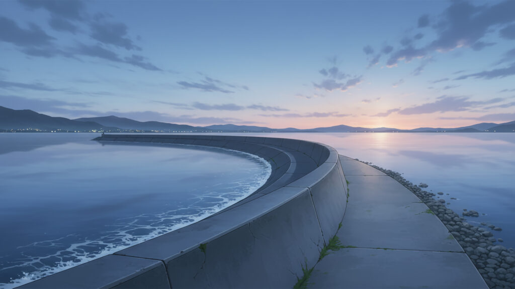 夜明け前の防潮堤