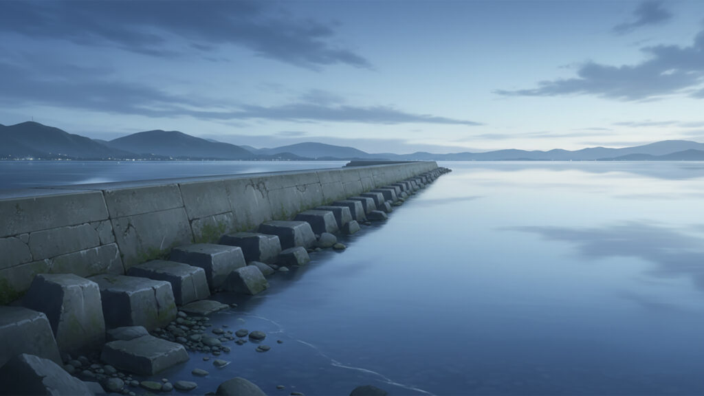 夜明け前の防潮堤
