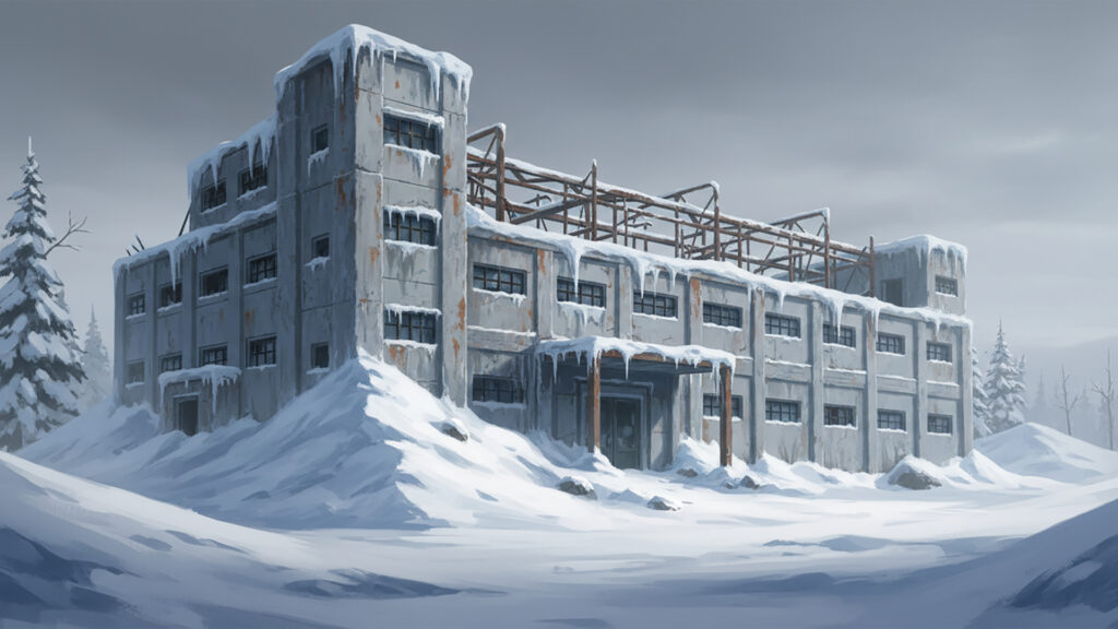 雪に埋もれた無人施設