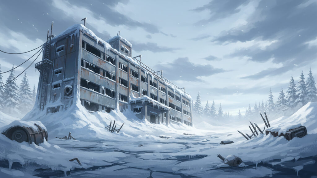 雪に埋もれた無人施設