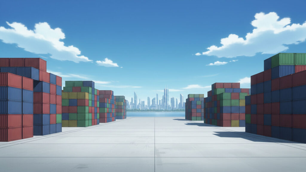 都会のコンテナヤード｜差分の背景イラストのフリー素材