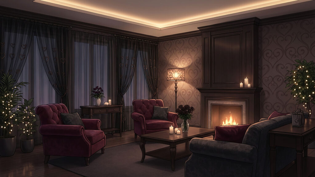 大人なバレンタイン部屋の背景イラストのフリー素材