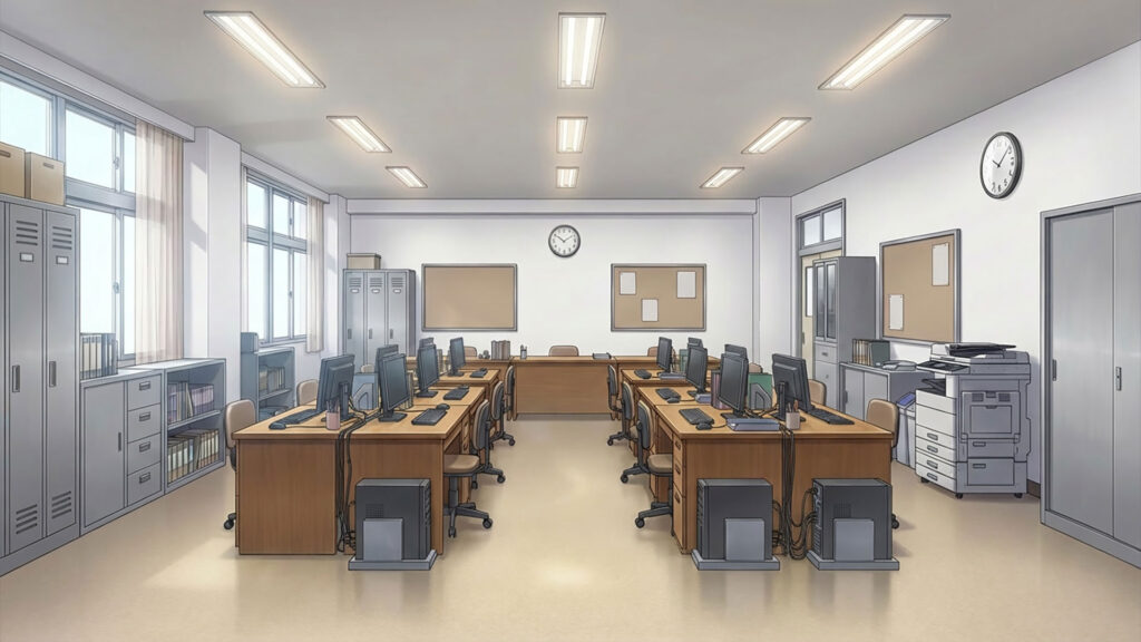 学校の職員室｜差分の背景イラストのフリー素材