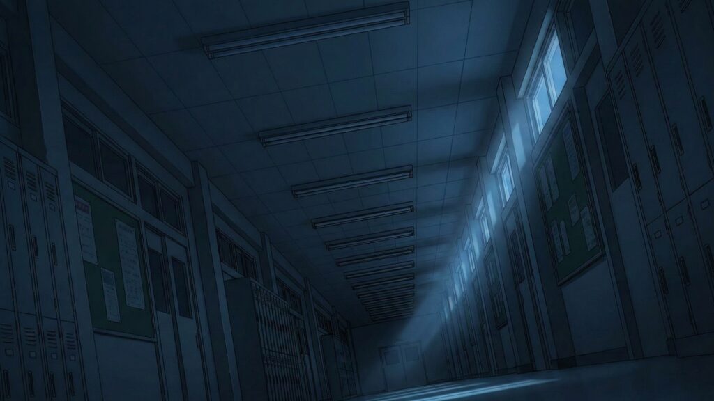 深夜の学校の長い廊下