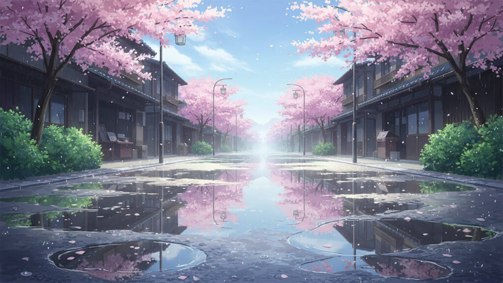 春の雨あがりの背景イラストのフリー素材