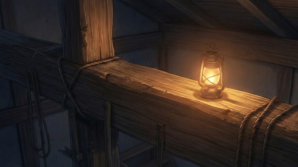 温泉旅館の屋根裏・梁（はり）の上