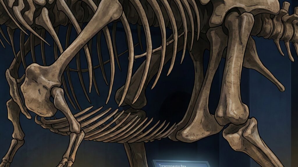 夜の美術館・博物館の恐竜化石展示室