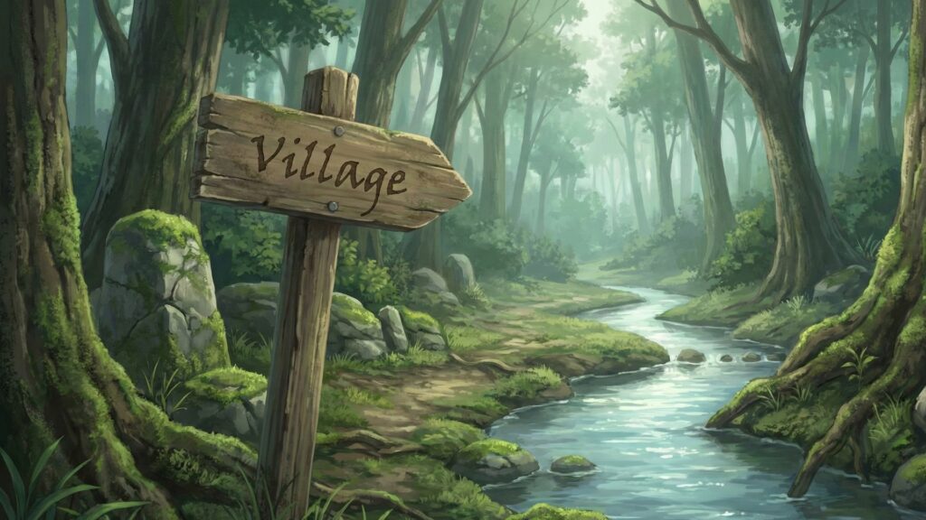 里につながる森の道