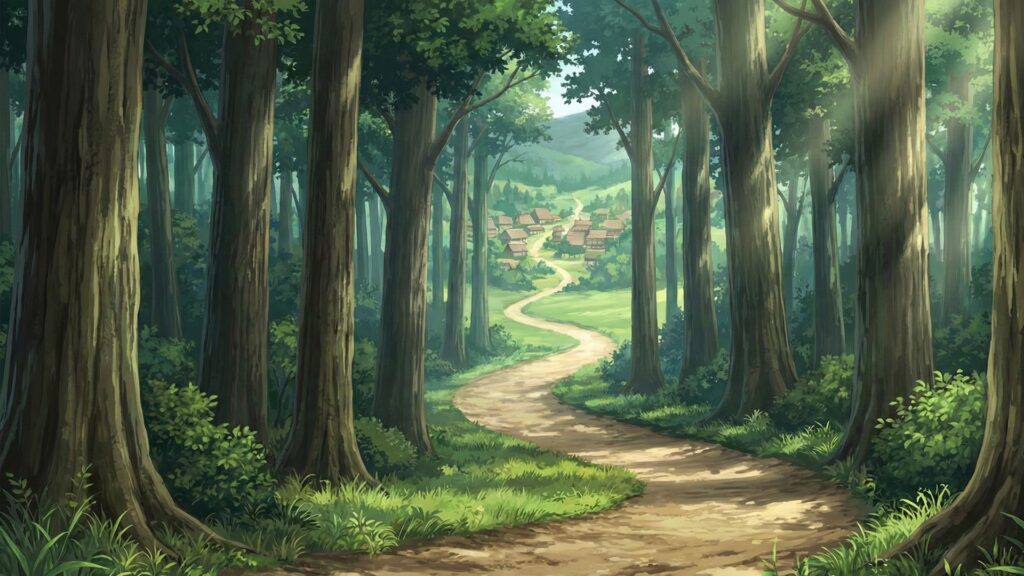 里につながる森の道