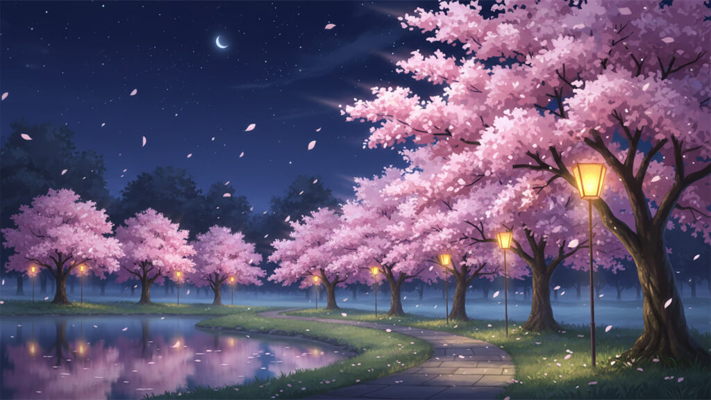 夜桜のライトアップ