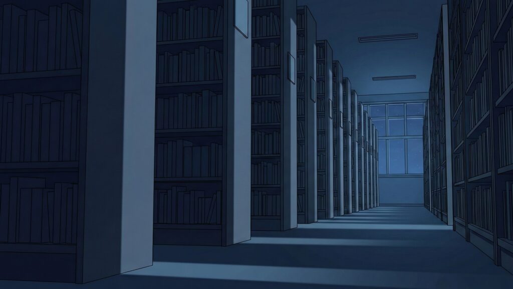 深夜の学校の図書室
