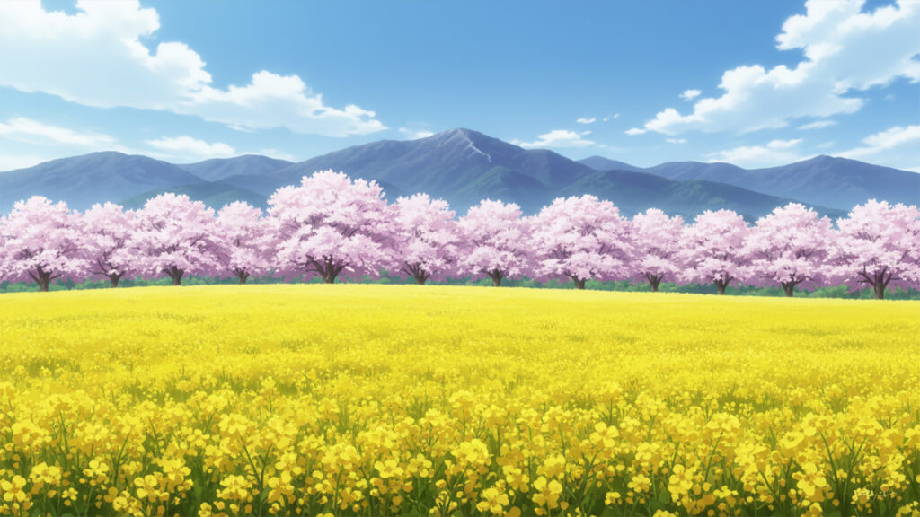 菜の花と桜の背景イラストのフリー素材