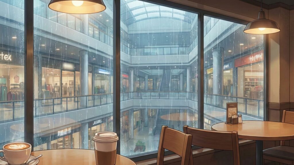 雨の日のショッピングモール