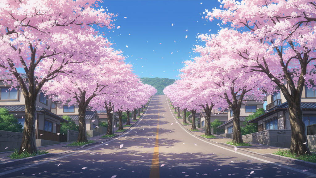 坂道と桜