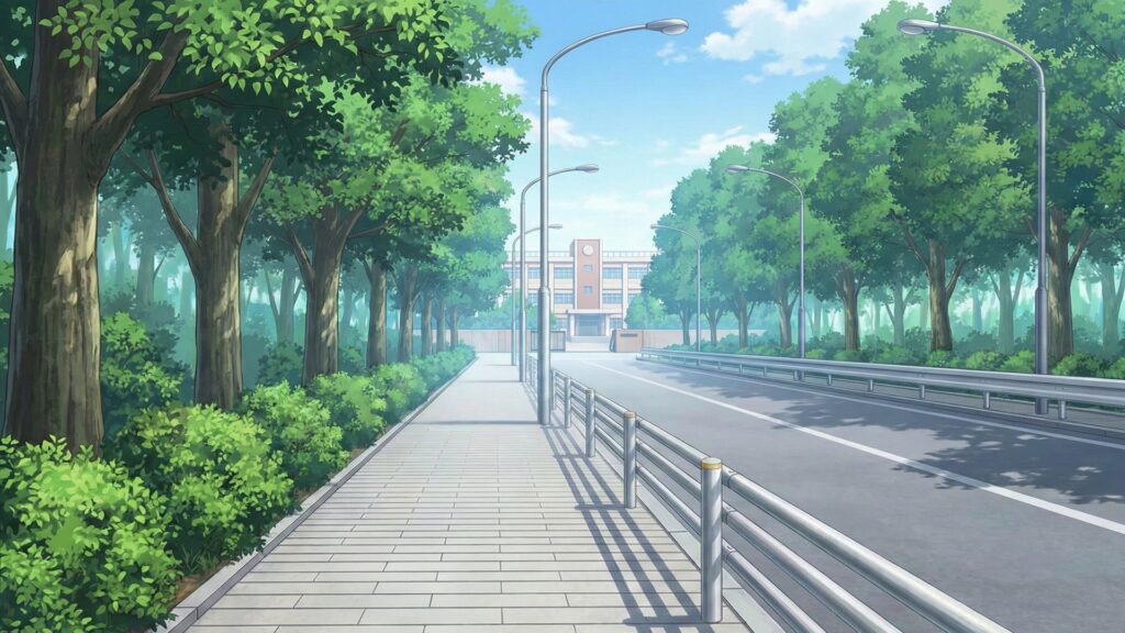 学校前の大通り