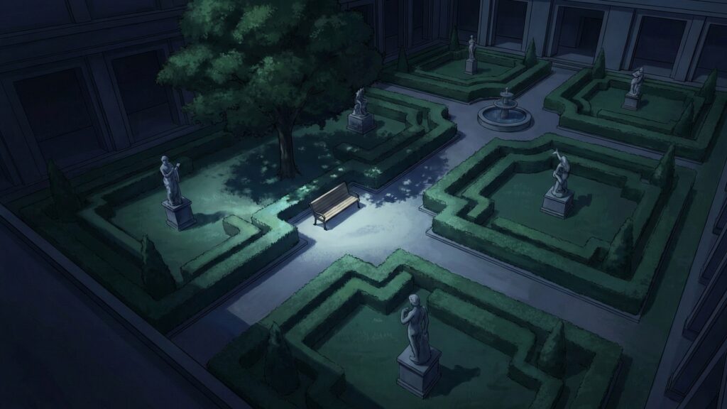 夜の美術館・博物館の中庭・彫刻庭園