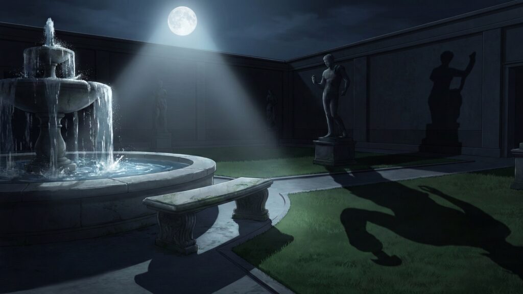 夜の美術館・博物館の中庭・彫刻庭園