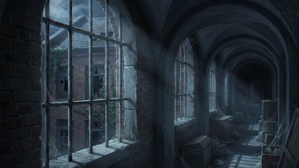 夜の美術館・博物館の古い別館(レンガ造り)