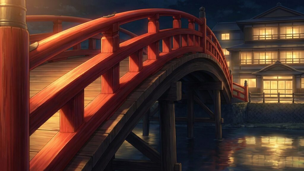 温泉旅館の赤い太鼓橋