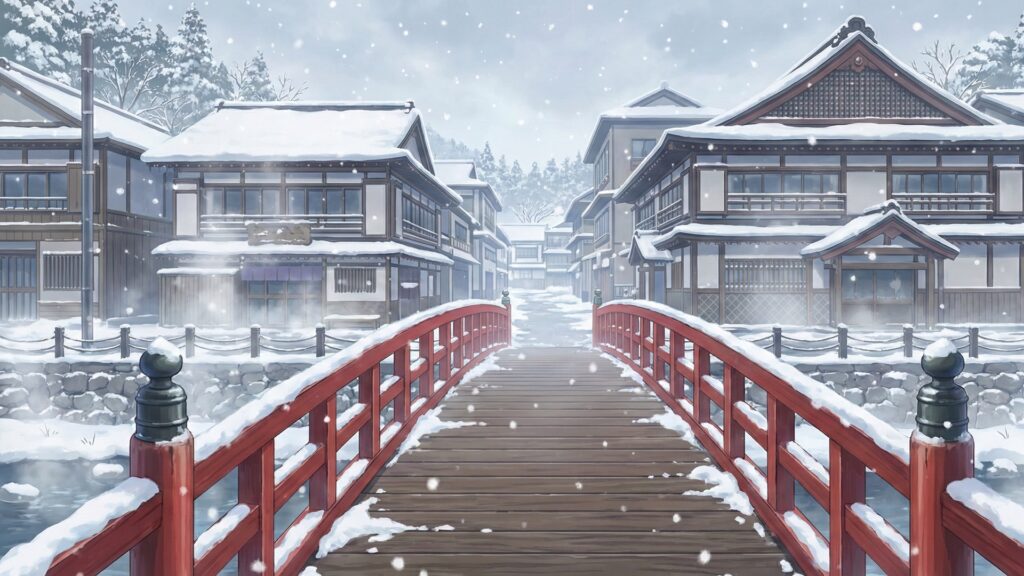 温泉旅館の赤い太鼓橋