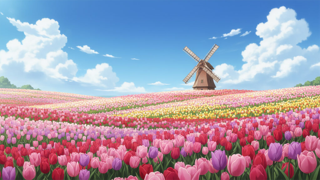 チューリップと風車の丘