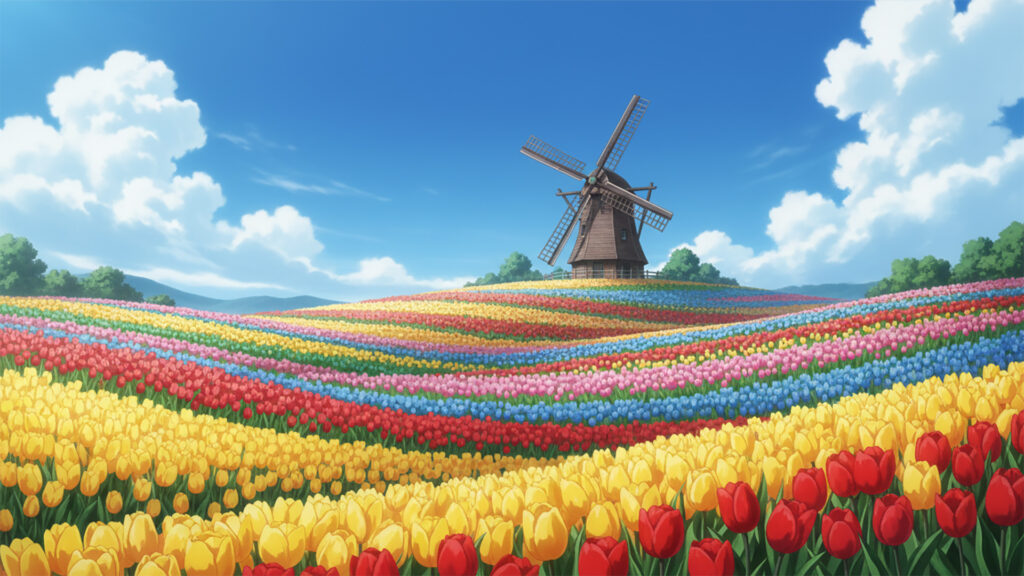 チューリップと風車の丘