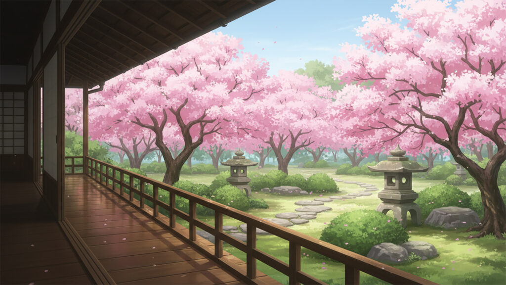 縁側から見る庭園