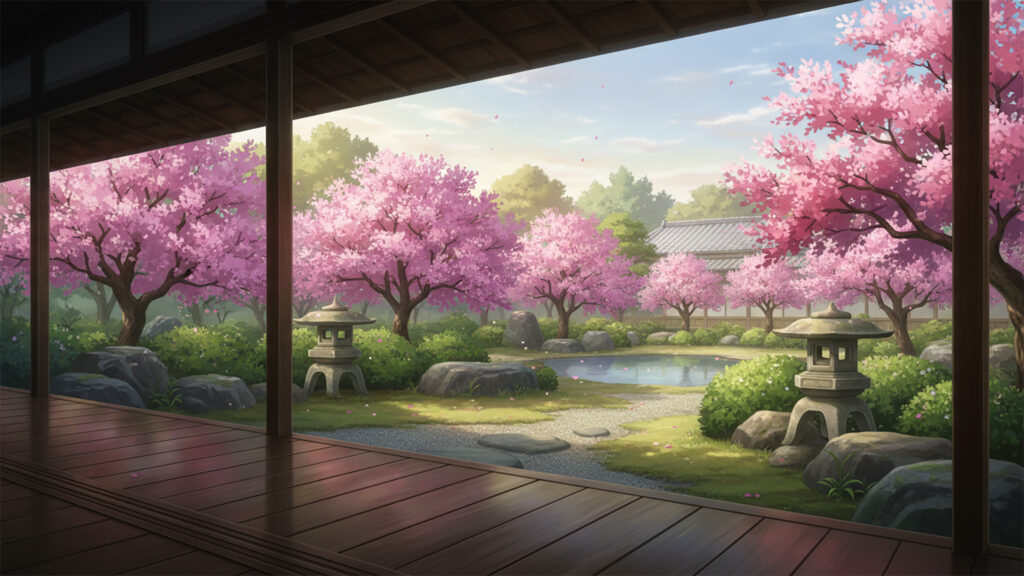 縁側から見る庭園