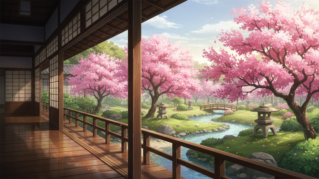 縁側から見る庭園