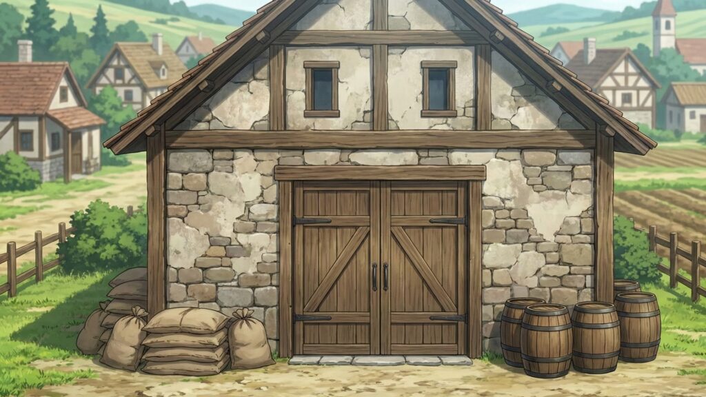 村にある食料の貯蔵庫外観