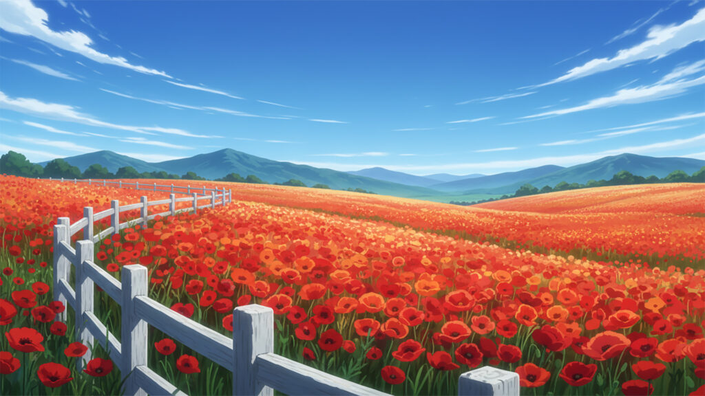 ポピー畑の背景イラストのフリー素材