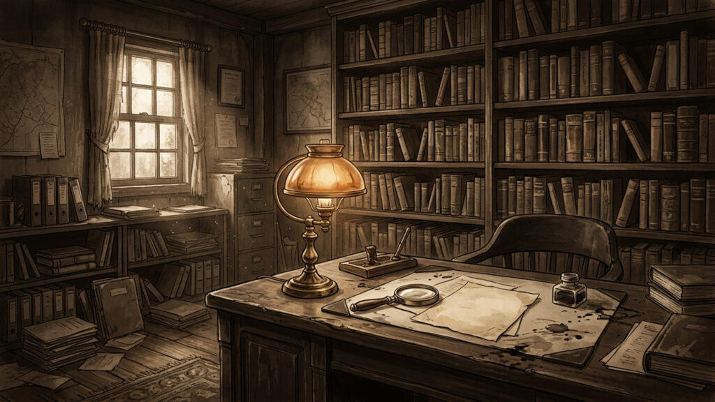 1920年代の探偵のデスク｜セピア調