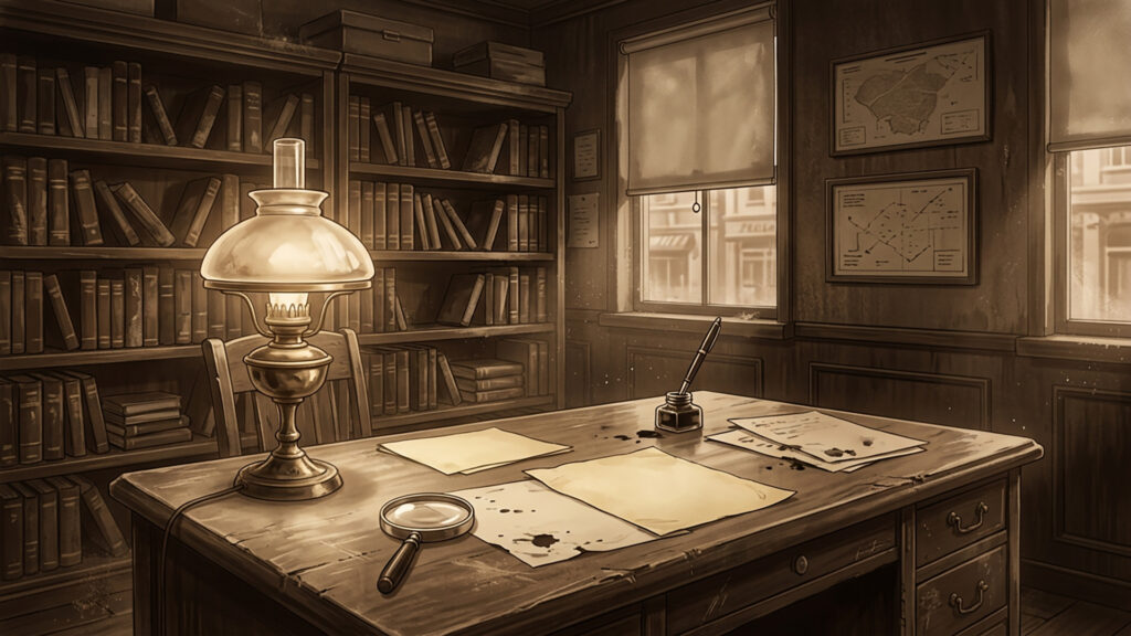 1920年代の探偵のデスク｜セピア調
