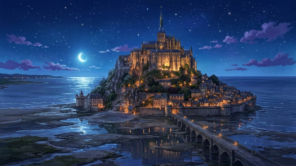 海辺の孤島-モン・サン・ミシェル風-｜差分あり