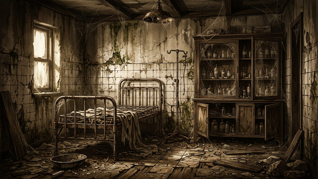 廃院の診察室｜セピア調の背景イラストのフリー素材