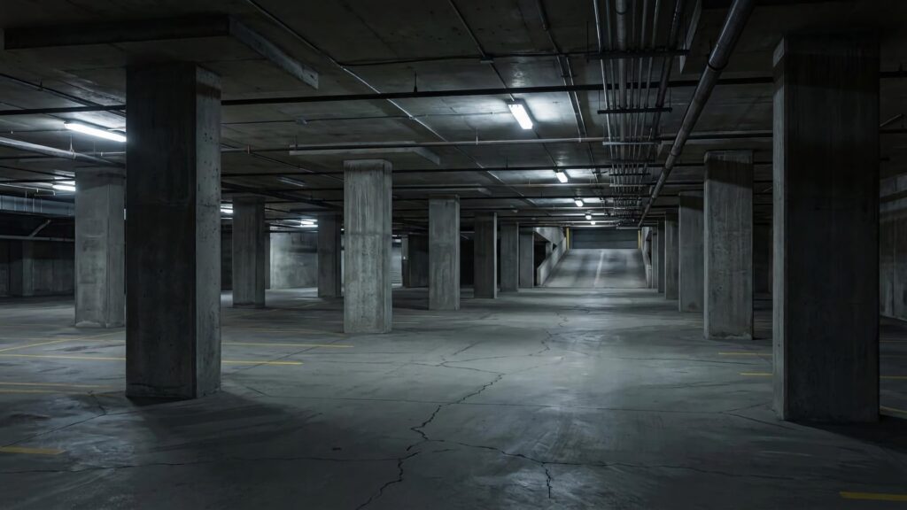 無機質な駐車場