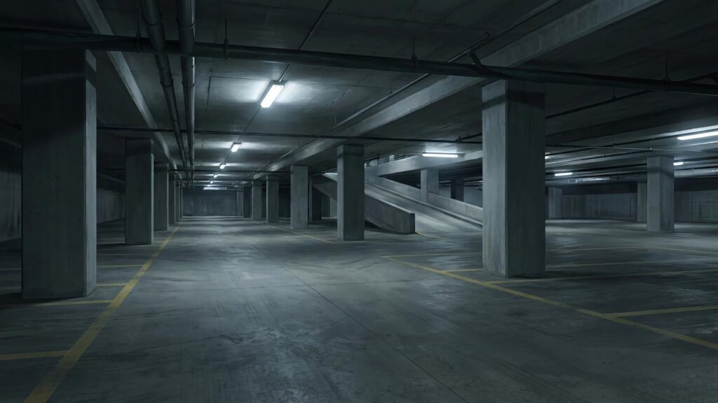 無機質な駐車場
