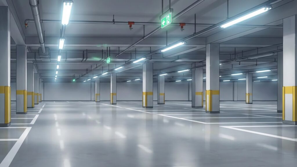 明るい地下駐車場